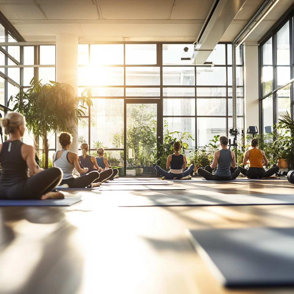 Групові заняття для пенсіонерів у спортзалі